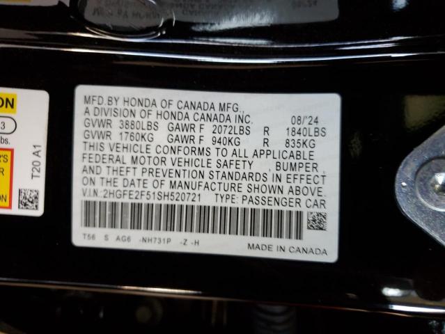 2025 HONDA CIVIC SPOR - 2HGFE2F51SH520721