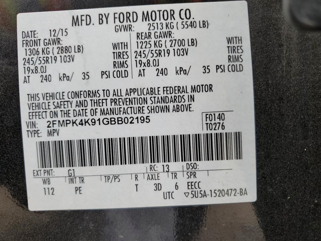 Lot #2994246029 2016 FORD EDGE TITAN