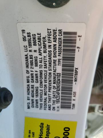 VIN 19XZE4F92KE034103 2019 Honda Insight, Touring no.12