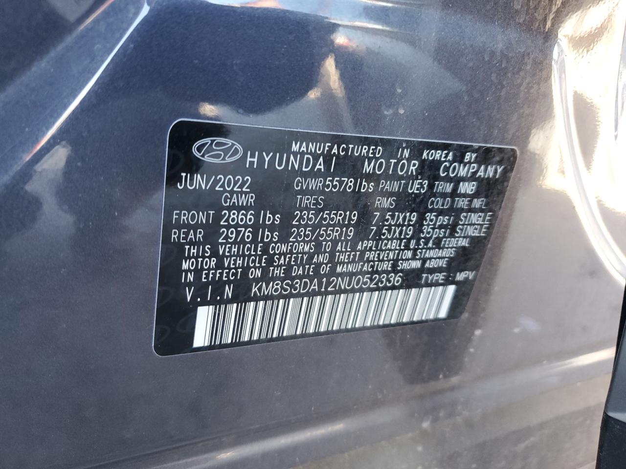 Lot #2986624263 2022 HYUNDAI SANTA FE S