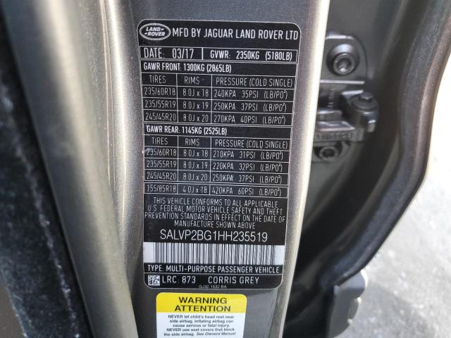 2017 LAND ROVER RANGE ROVE - SALVP2BG1HH235519
