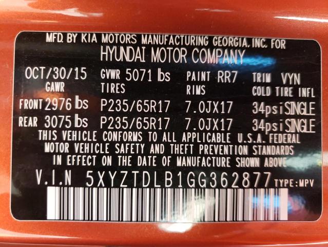 2016 HYUNDAI SANTA FE S - 5XYZTDLB1GG362877