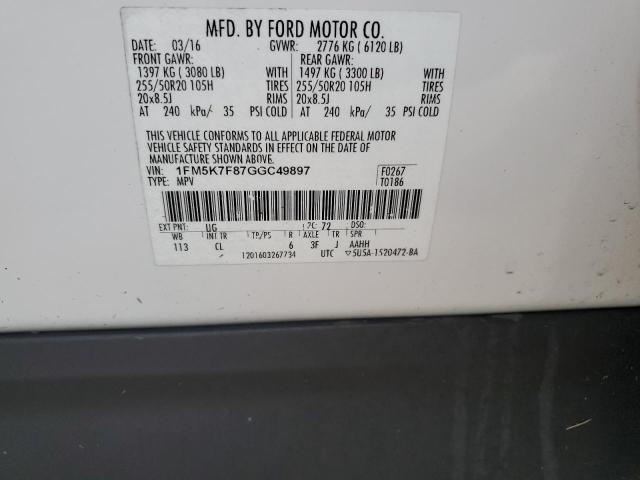 2016 FORD EXPLORER L - 1FM5K7F87GGC49897