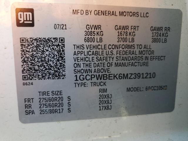 VIN 1GCPWBEK6MZ391210 2021 Chevrolet Silverado, C15... no.12