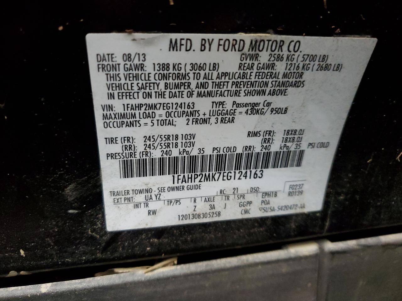 Lot #3038065212 2014 FORD TAURUS POL