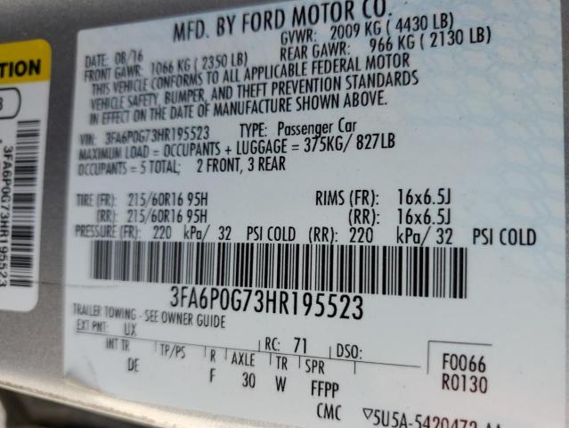 VIN 3FA6P0G73HR195523 2017 Ford Fusion, S no.12