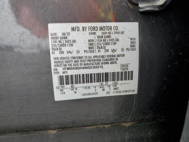 VIN 1FMSK8DHXNGC02212 2022 Ford Explorer, Xlt no.13