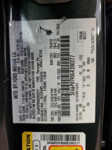 VIN 3FA6P0T90GR200277 2016 Ford Fusion, SE no.12