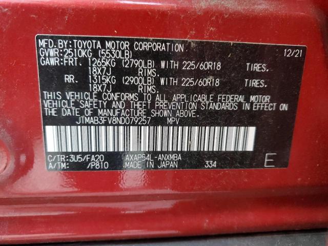 VIN JTMAB3FV8ND079257 2022 Toyota RAV4, SE no.12