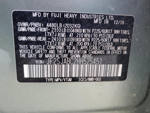 2017 SUBARU FORESTER 2 - JF2SJABC2HH525451