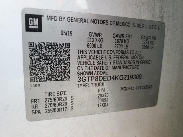 2019 GMC SIERRA C15 - 3GTP8DED4KG219309