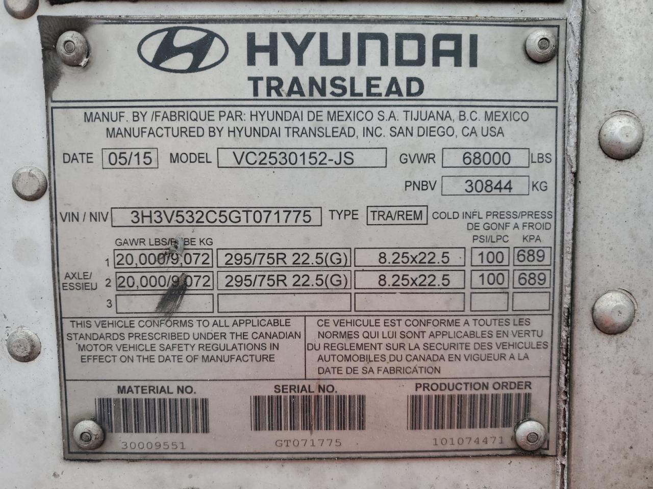 Lot #3038073203 2016 HYUNDAI 53FT TRALR