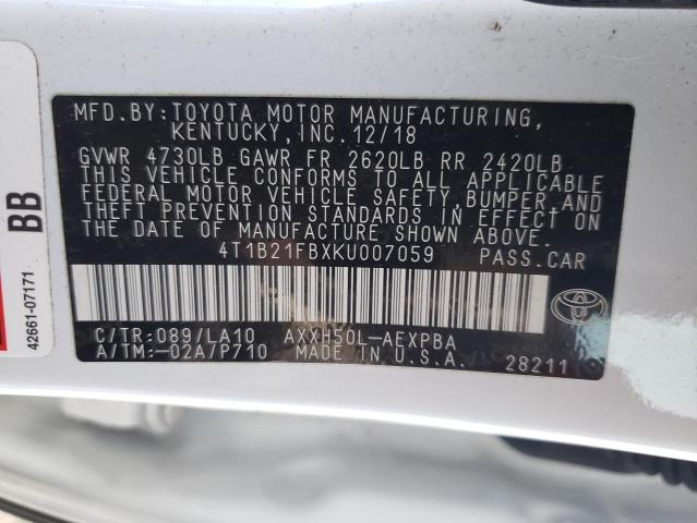 VIN 4T1B21FBXKU007059 2019 Toyota Avalon, Xle no.12