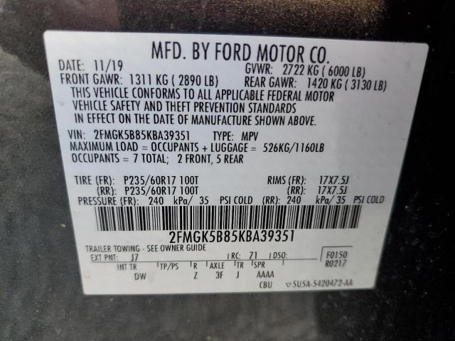 VIN 2FMGK5B85KBA39351 2019 FORD FLEX no.13