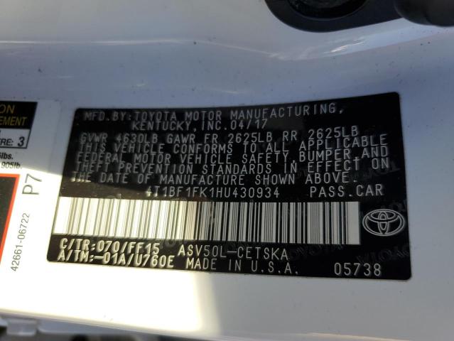 2017 TOYOTA CAMRY LE - 4T1BF1FK1HU430934