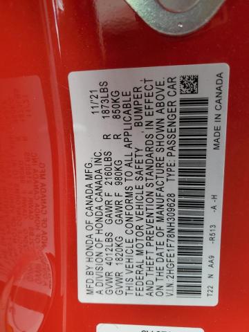 2022 HONDA CIVIC EX - 2HGFE1F78NH309628