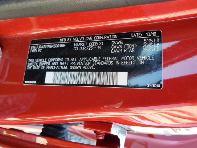 2019 VOLVO S60 T6 R-D 7JRA22TM6KG001884