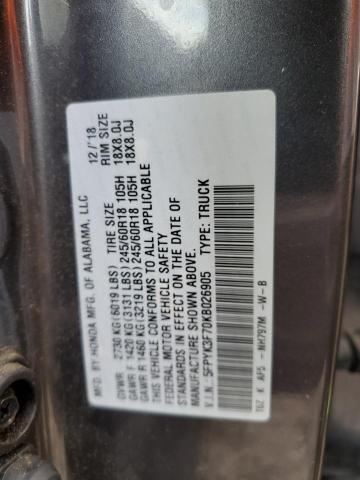 2019 HONDA RIDGELINE - 5FPYK3F70KB026905