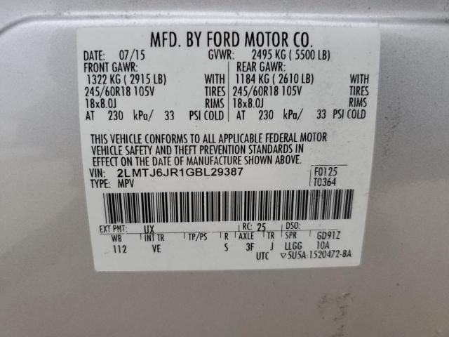 2016 LINCOLN MKX PREMIE 2LMTJ6JR1GBL29387