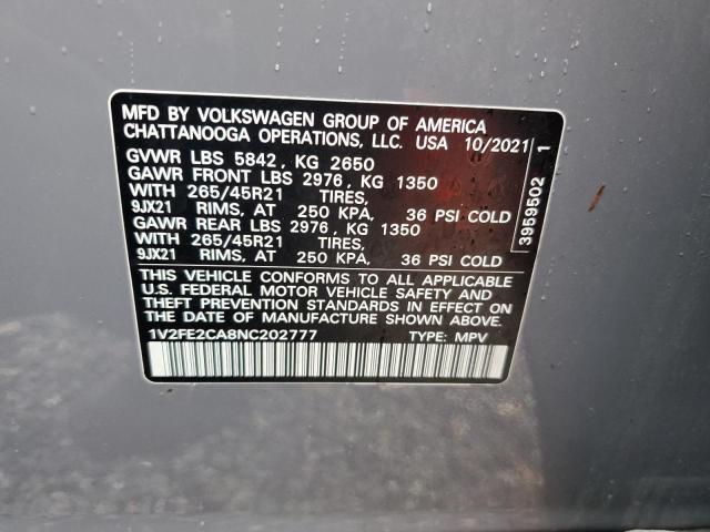 VIN 1V2FE2CA8NC202777 2022 Volkswagen Atlas, Sel Pr... no.14