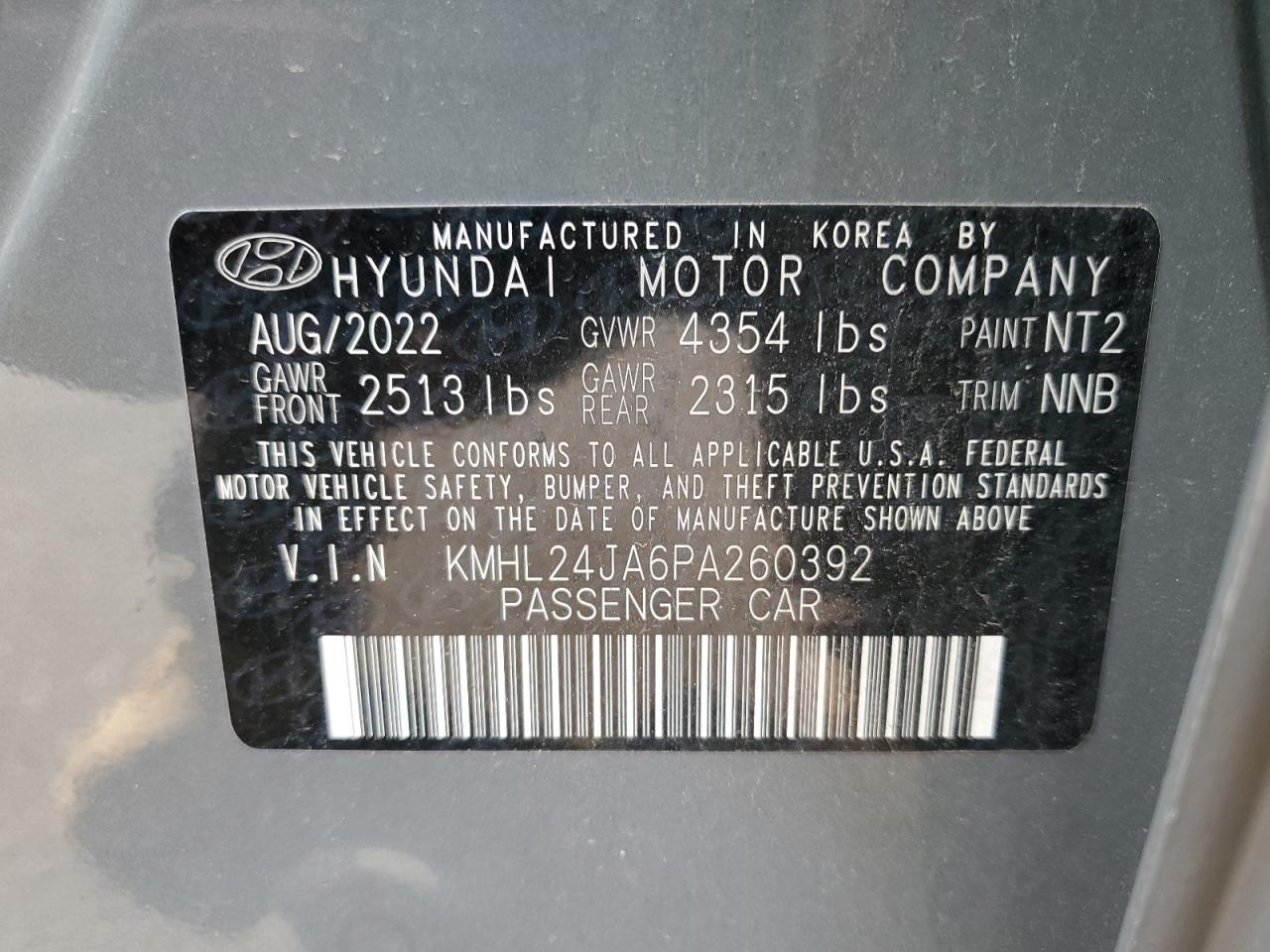 Lot #2991392010 2023 HYUNDAI SONATA SE