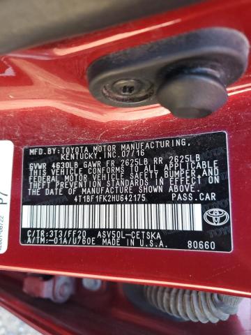 VIN 4T1BF1FK2HU642175 2017 Toyota Camry, LE no.12