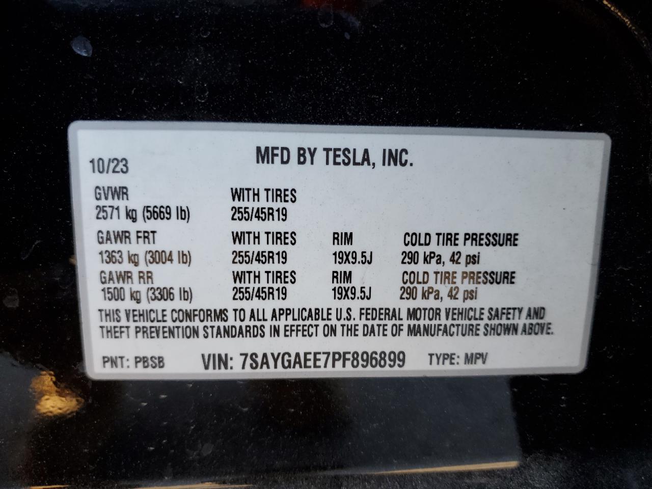 Lot #2988133017 2023 TESLA MODEL Y