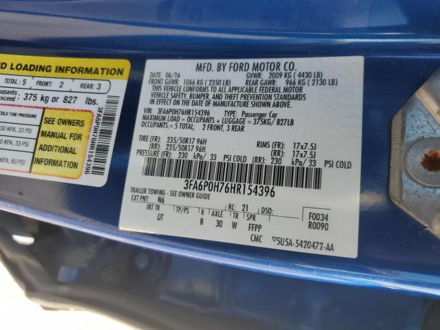 2017 FORD FUSION SE - 3FA6P0H76HR154396