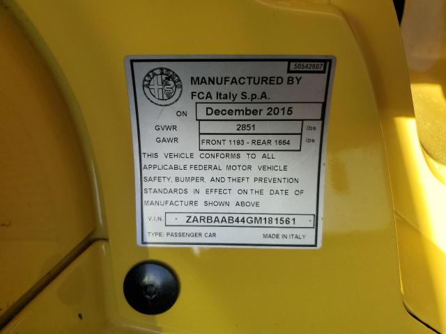 2016 ALFA ROMEO 4C SPIDER ZARBAAB44GM181561