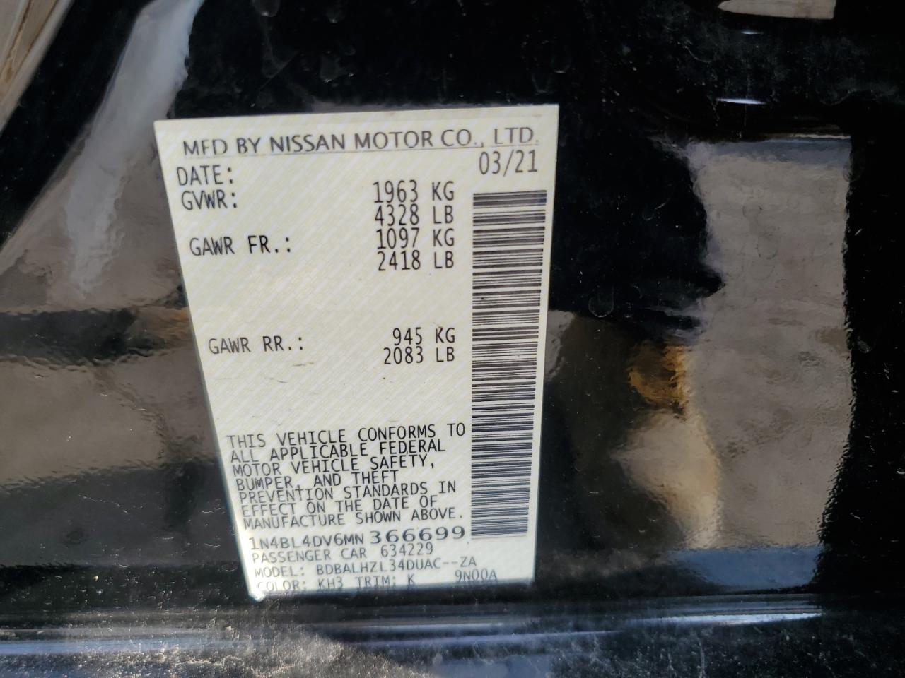 Lot #2974751125 2021 NISSAN ALTIMA SV