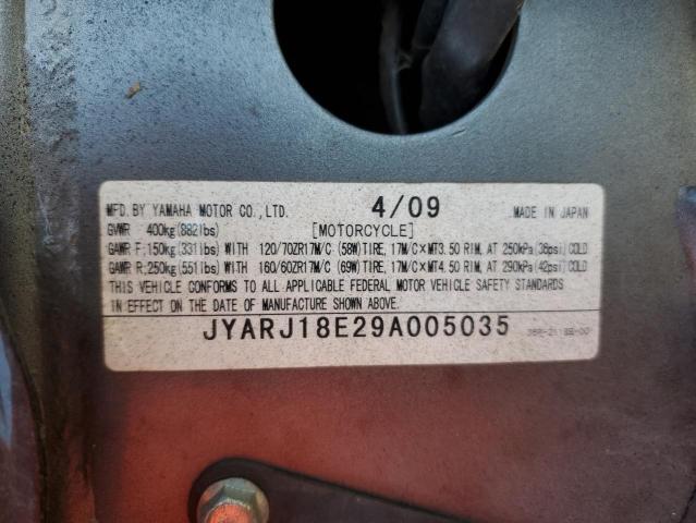2009 YAMAHA FZ6 R JYARJ18E29A005035