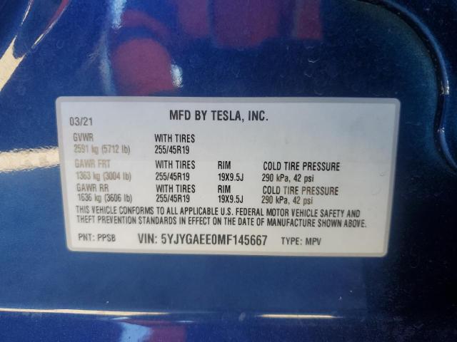 VIN 5YJYGAEE0MF145667 2021 Tesla MODEL Y no.14