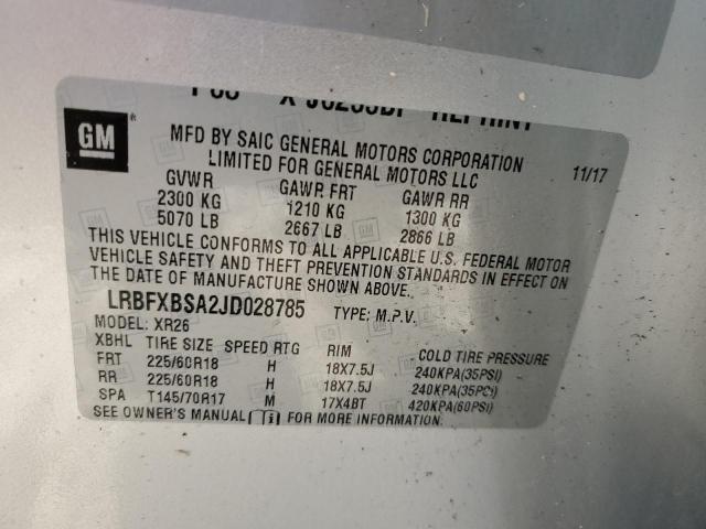 VIN LRBFXBSA2JD028785 2018 Buick Envision, Preferred no.14