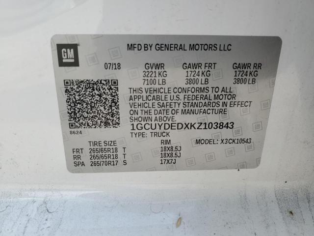 VIN 1GCUYDEDXKZ103843 2019 CHEVROLET ALL MODELS no.12