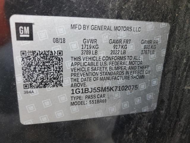 2019 CHEVROLET CRUZE - 1G1BJ5SM5K7102075