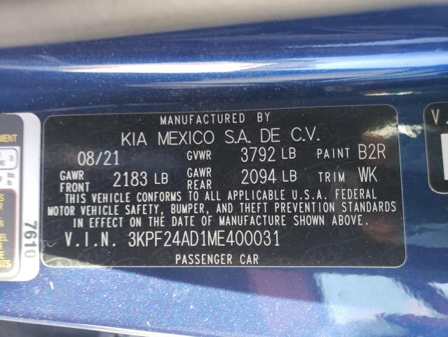 VIN 3KPF24AD1ME400031 2021 KIA FORTE no.12