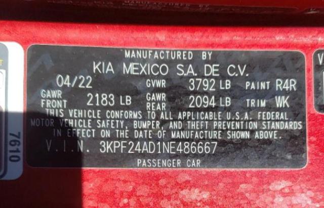 2022 KIA FORTE FE - 3KPF24AD1NE486667
