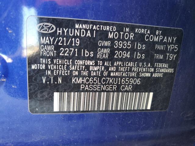 VIN KMHC65LC7KU165906 2019 Hyundai Ioniq, Blue no.12