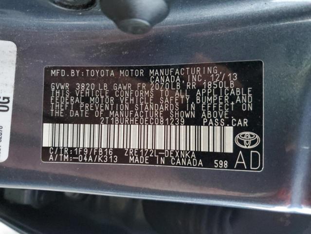 VIN 2T1BURHE0EC081239 2014 Toyota Corolla, L no.13