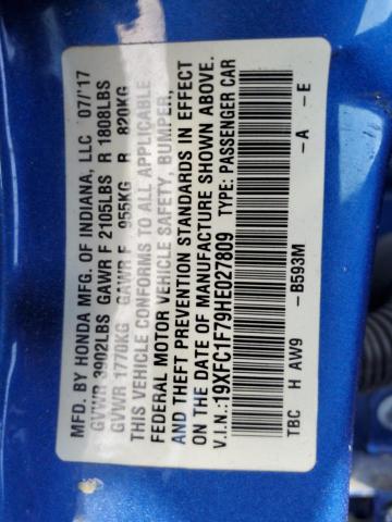 2017 HONDA CIVIC EXL - 19XFC1F79HE027809