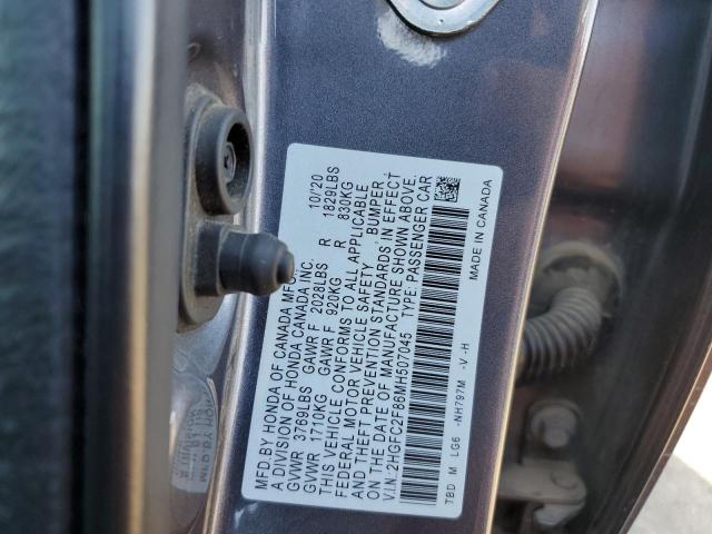 VIN 2HGFC2F86MH507045 2021 HONDA CIVIC no.12