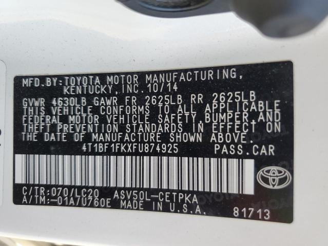 VIN 4T1BF1FKXFU874925 2015 Toyota Camry, LE no.13