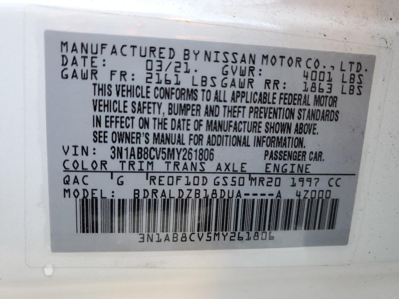 Lot #3006779085 2021 NISSAN SENTRA SV