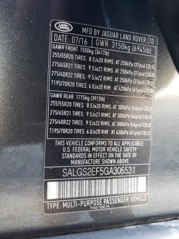 2016 LAND ROVER RANGE ROVE - SALGS2EF5GA306531