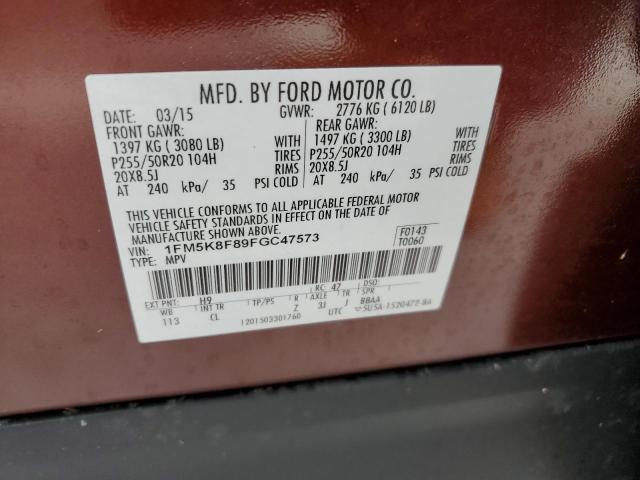 VIN 1FM5K8F89FGC47573 2015 Ford Explorer, Limited no.14