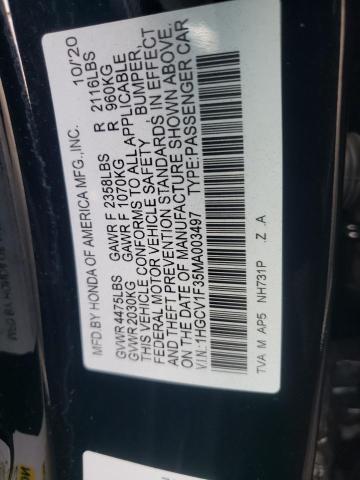 VIN 1HGCV1F35MA003497 2021 Honda Accord, Sport no.12