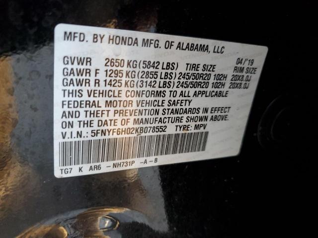 2019 HONDA PILOT ELIT - 5FNYF6H02KB078552