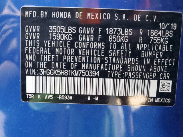 2019 HONDA FIT EX - 3HGGK5H81KM750394