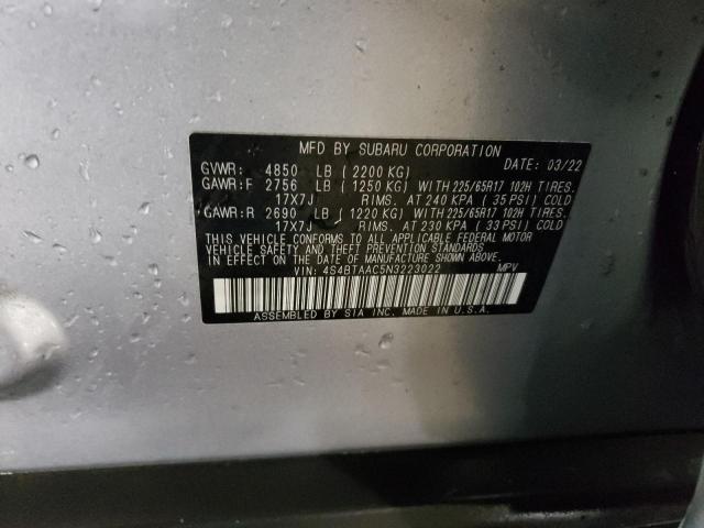 2022 SUBARU OUTBACK 4S4BTAAC5N3223022