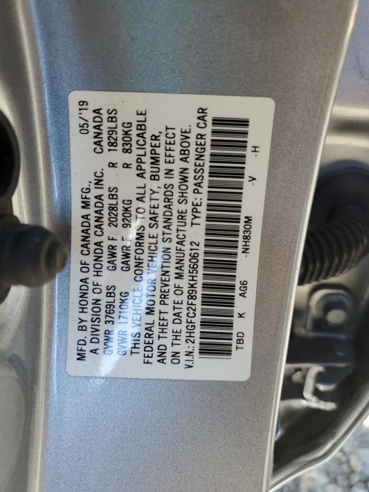 Lot #2952826797 2019 HONDA CIVIC SPOR